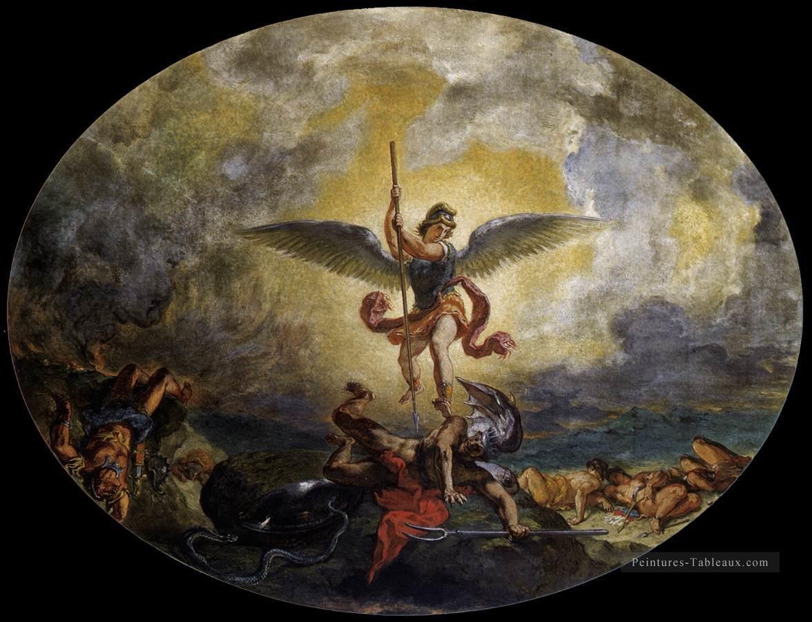 St Michel défait le diable romantique Eugène Delacroix Peintures à l'huile